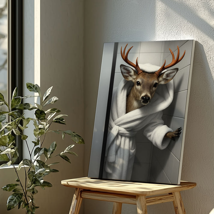 Funny Deer Canvas – Bathroom Wall Art for Your Man Cave