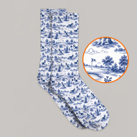 Beagle Toile De Jouy Golf Sock, Vintage Dog Pattern Golf Socks, Beagle Lover Golf Gift