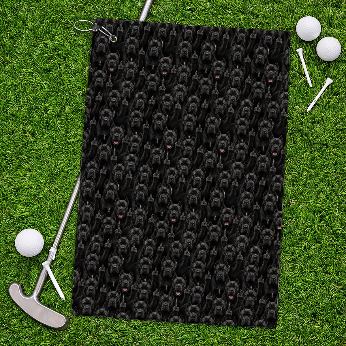 Funny Cane Corso Pattern Golf Towel, Black Cane Corso Golf Towels for Golfer, Golf Gift for Dog Lovers