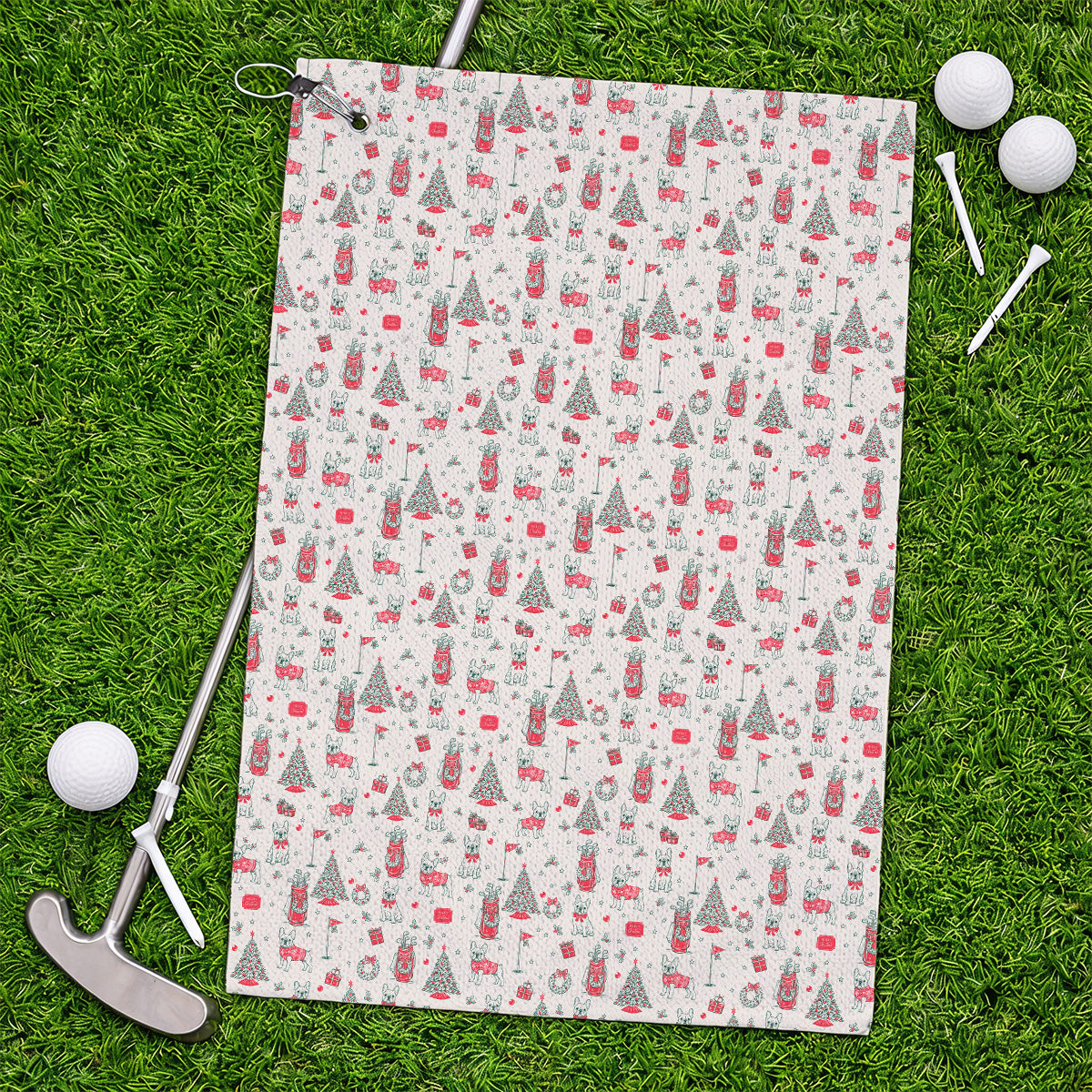 French Bulldog Christmas Golf Towels, Festive Dog Golf Pattern Towel, Funny Xmas Golf Gift for Golfers