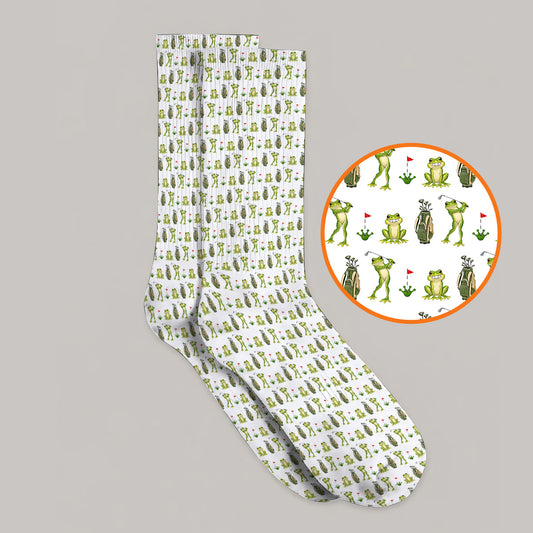 Frog Golf Socks, Cute Frog Golf Pattern Sock, Crazy Golf Gift For Golfers