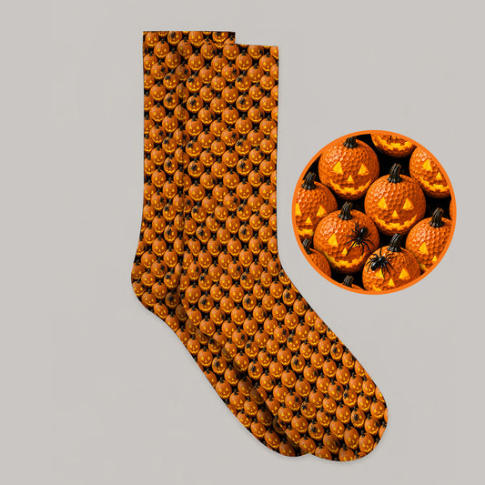 Jack-O'-Lantern Golf Socks, Halloween Pumpkin Pattern Golf Sock, Crazy Golf Gift For Golfer