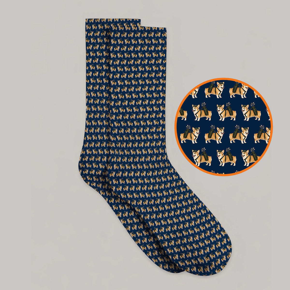 Funny Corgi Golf Socks For Golfer, Corgi Pattern Golf Sock, Dog Lover Golf Gift