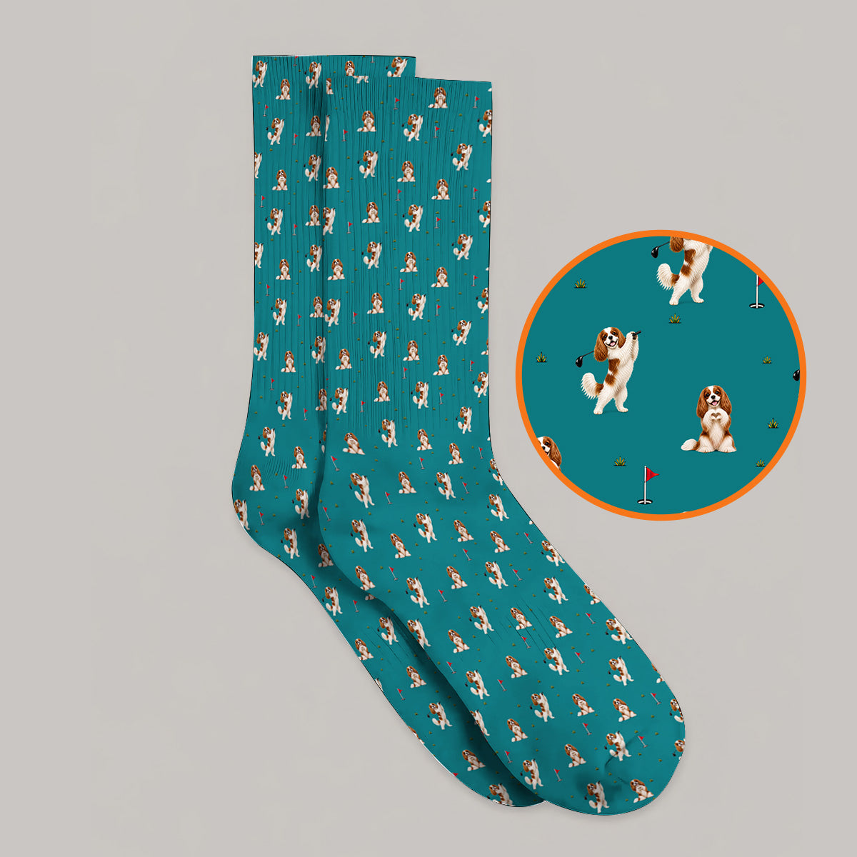 Funny Cavalier King Charles Spaniel Golf Socks, Funny Cavalier Golf Sock, Golf Gift For Dog Lovers