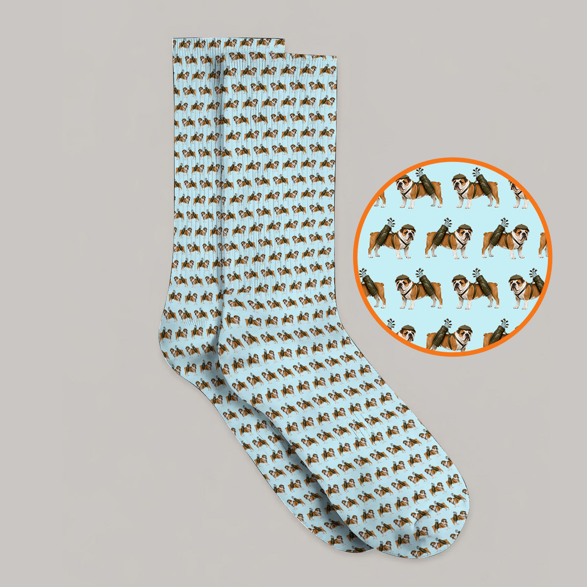 Bulldog Pattern Golf Socks, English Bulldog Golf Sock, Funny Golf Gift For Golfer