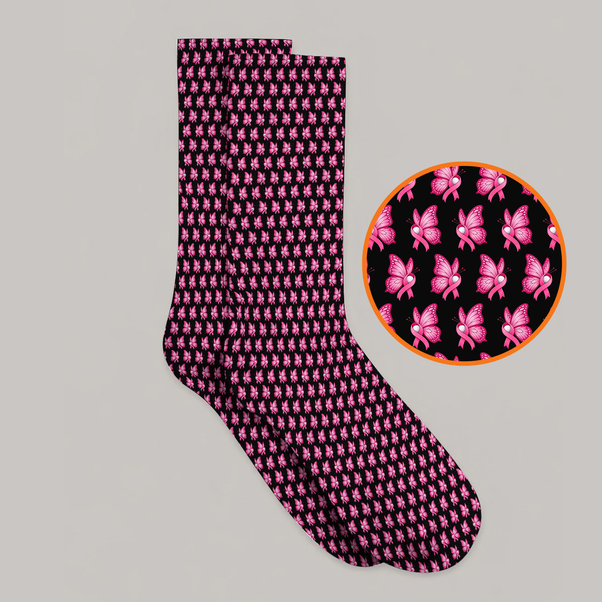Breast Cancer Awareness Golf Socks, Pink Ribbon Butterfly Golf Sock for Golf Lovers, Support Cancer Awareness Golf Gift