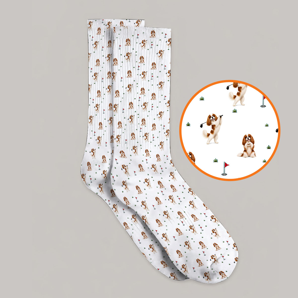Funny Cavalier King Charles Spaniel Golf Socks, Funny Cavalier Golf Sock, Golf Gift For Dog Lovers