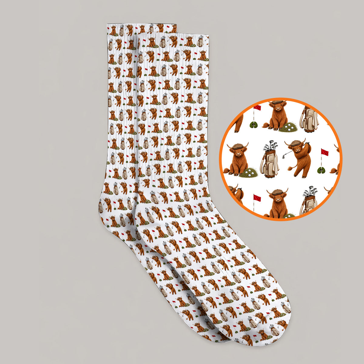 Funny Highland Cow Golf Sock, Highland Cow Pattern Golf Socks, Golf Gift For Golfer