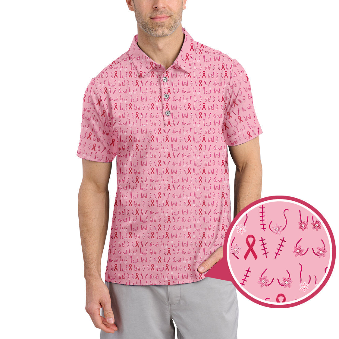 Breast Cancer Golf Shirt, Ladies Golf Shirts, Pink Pattern Golf Shirt For Golfer