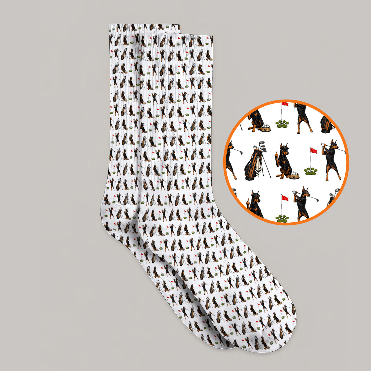 Doberman Golf Sock, Funny Doberman Pattern Golf Socks, Dog Lover Golf Gift