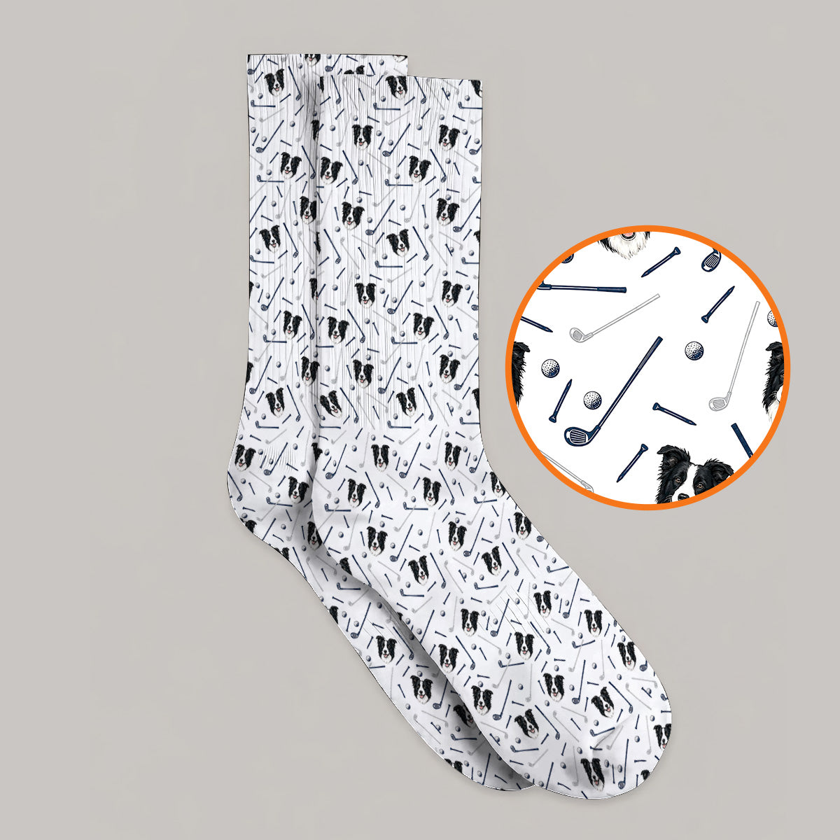 Funny Border Collie Golf Socks, Border Collie Pattern Golf Sock for Dog Lovers, Golf Gift for Golfer