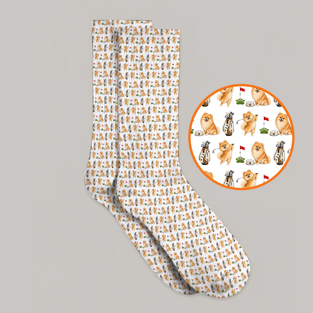 Pomeranian Pattern Golf Socks, Pomeranian Dog Golf Sock, Golf Gift For Golfer