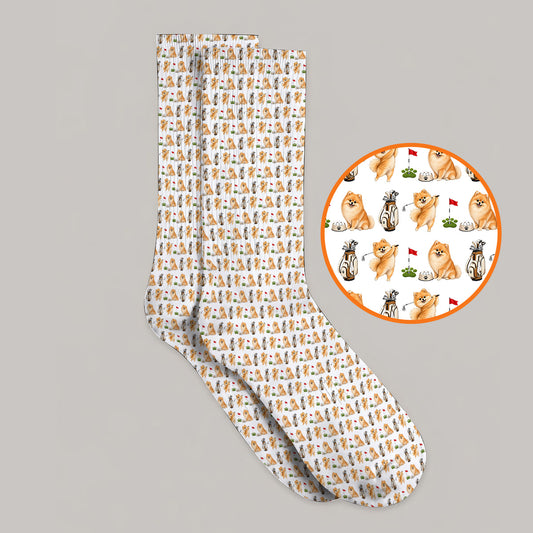 Pomeranian Pattern Golf Socks, Pomeranian Dog Golf Sock, Golf Gift For Golfer