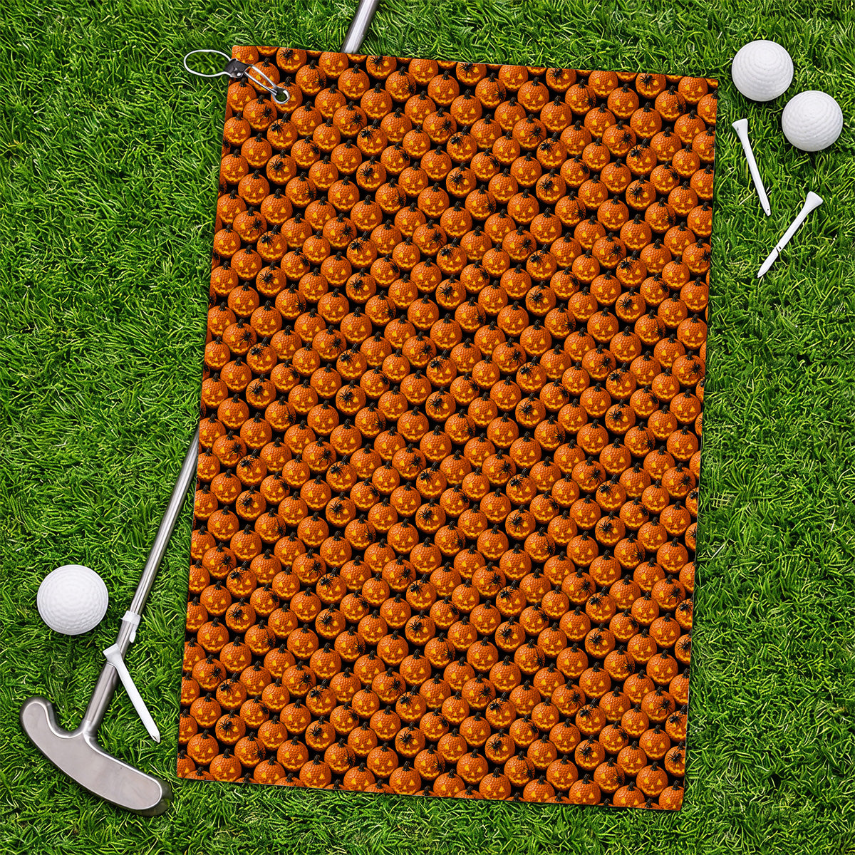Jack-O'-Lantern Golf Towel, Halloween Pumpkin Pattern Golf Towels, Crazy Golf Gift For Golfer