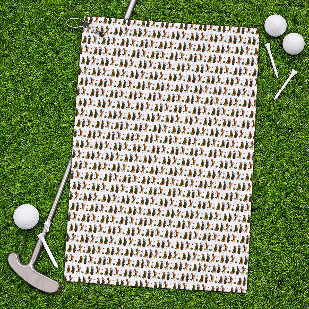 German Shepherd Christmas Golf Towels, German Shepherd Pattern Golf Towel, Xmas Golf Gift For Golfer