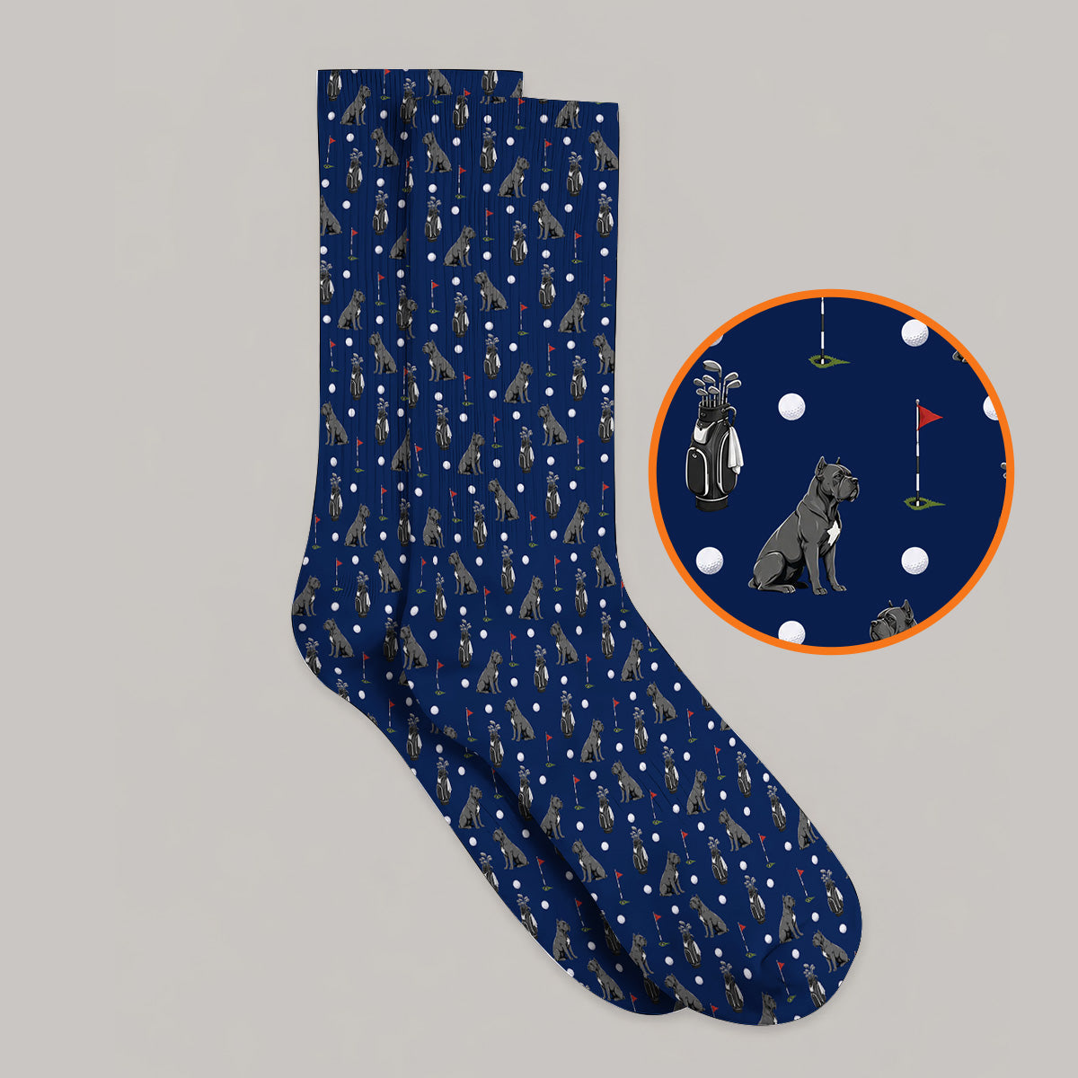 Funny Cane Corso Pattern Golf Socks, Black Cane Corso Golf Sock for Dog Lovers, Golf Gift for Golfers