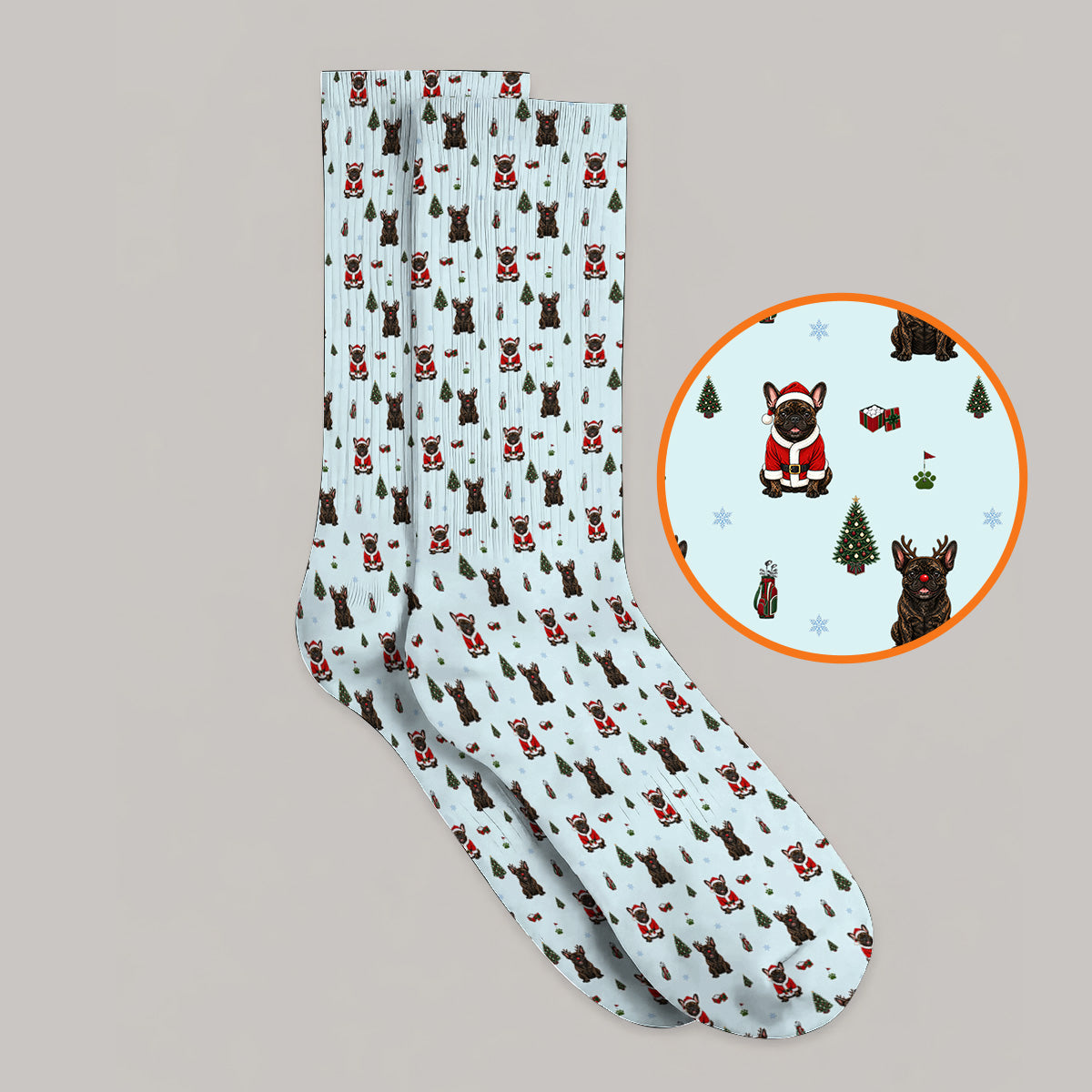 Reindeer French Bulldog Christmas Golf Socks, Festive Dog Holiday Pattern Golf Sock, Xmas Golf Gift for Golfers
