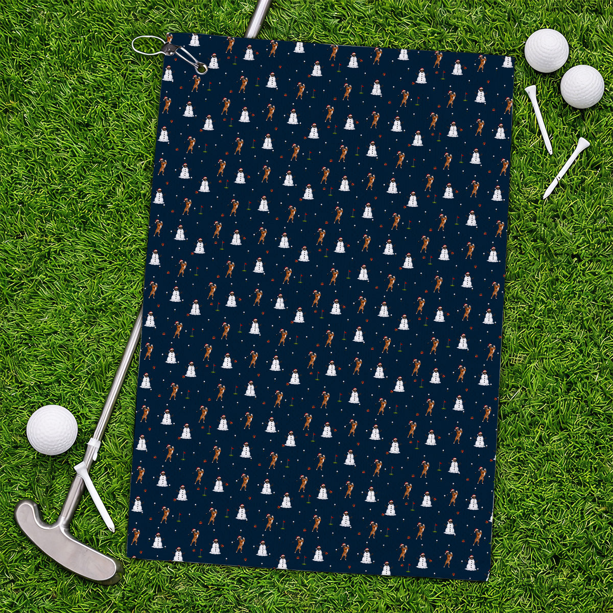 Boxer Christmas Golf Towels, Funny Boxer Pattern Golf Towel, Holiday Golf Gift for Dog Lovers