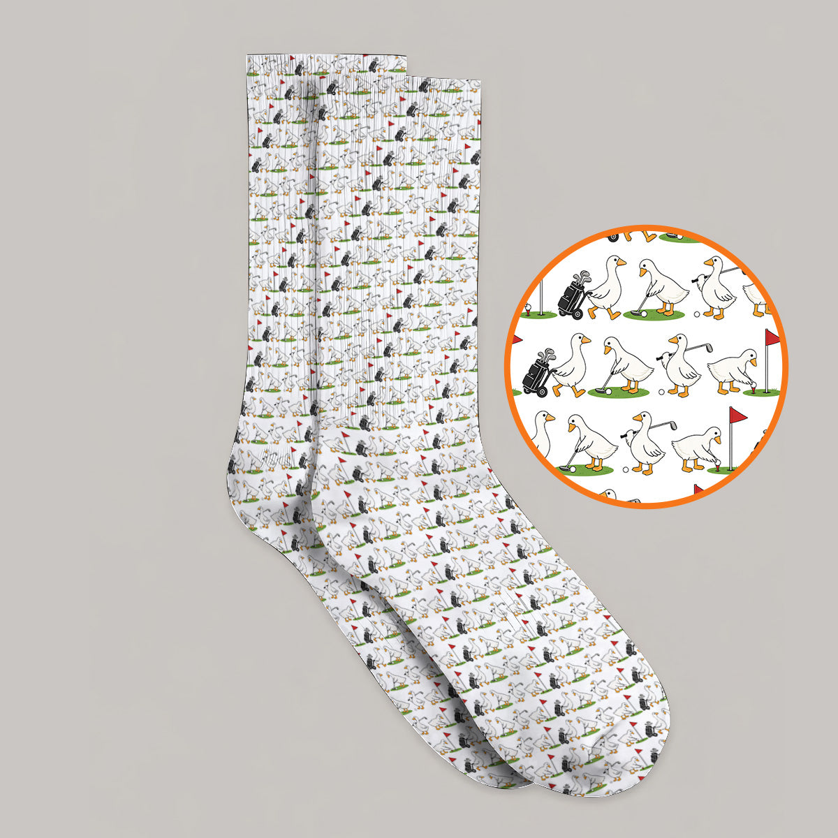 Cute Goose Golf Pattern Socks, Goose Golf Sock, Crazy Golf Gift for Golfers