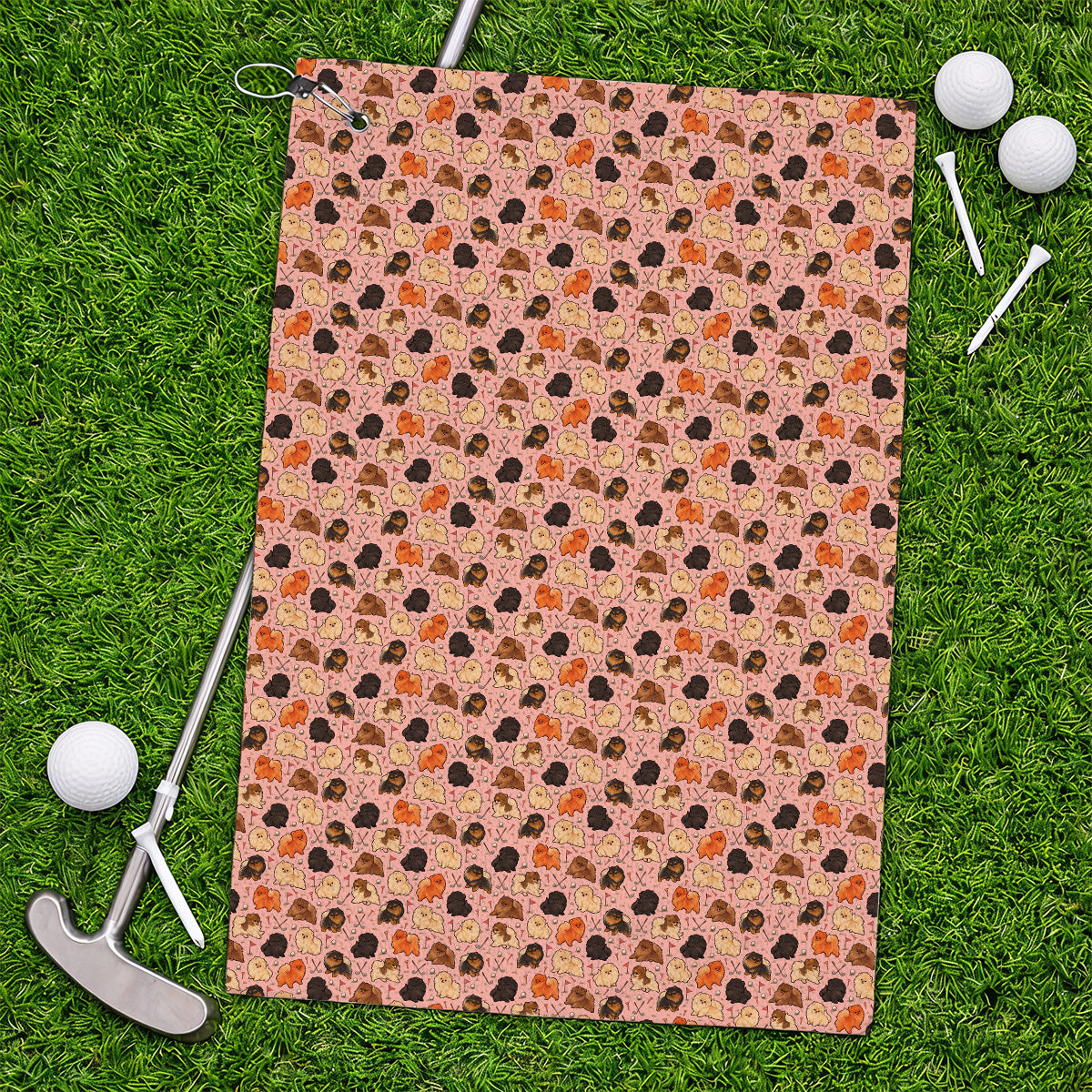 Funny Pomeranian Golf Towels, Pom Dog & Golf Pattern Towel, Golf Gift For Golfer