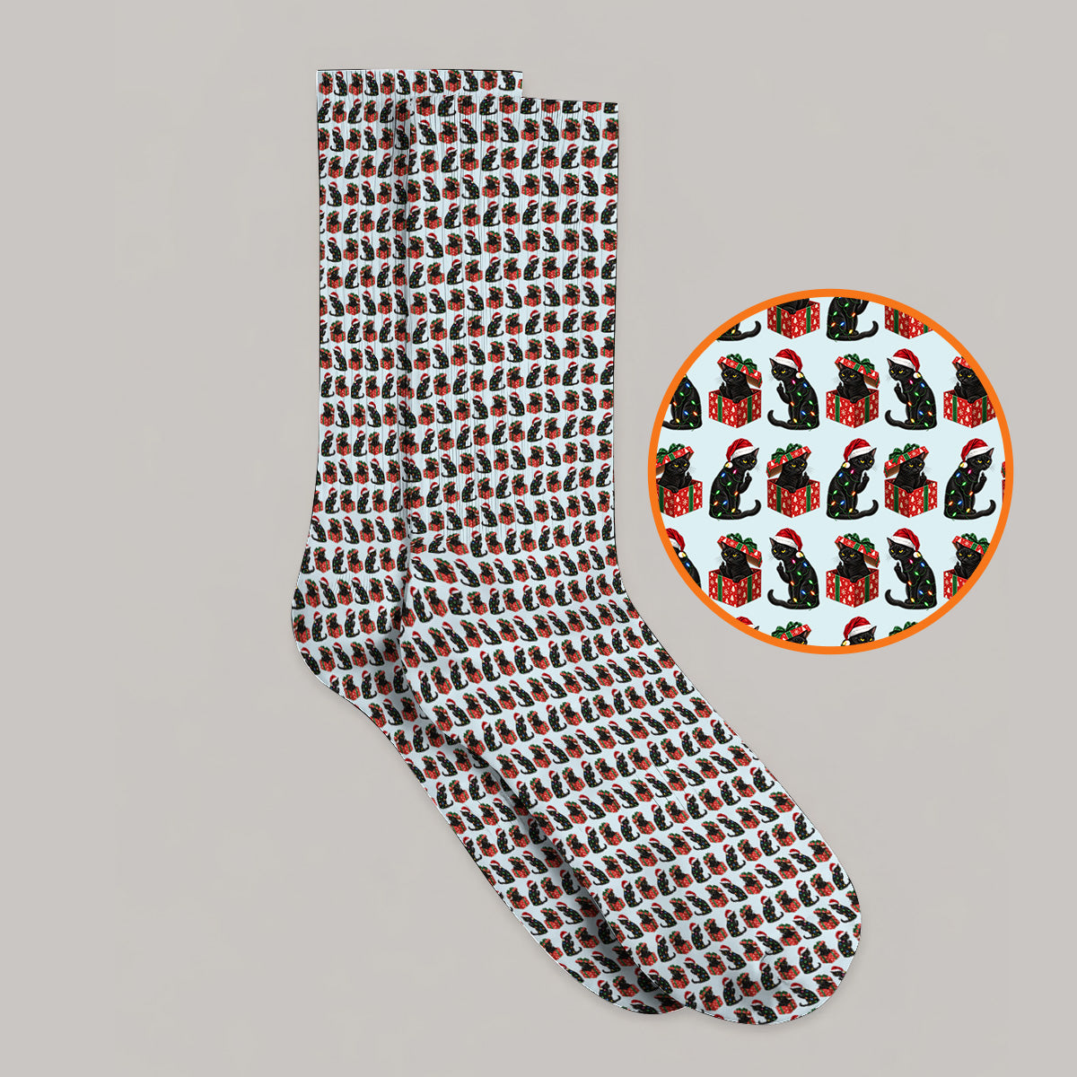 Black Cat Christmas Pattern Golf Socks, Funny Christmas Cat Golf Sock, Holiday Gift for Cat Lovers