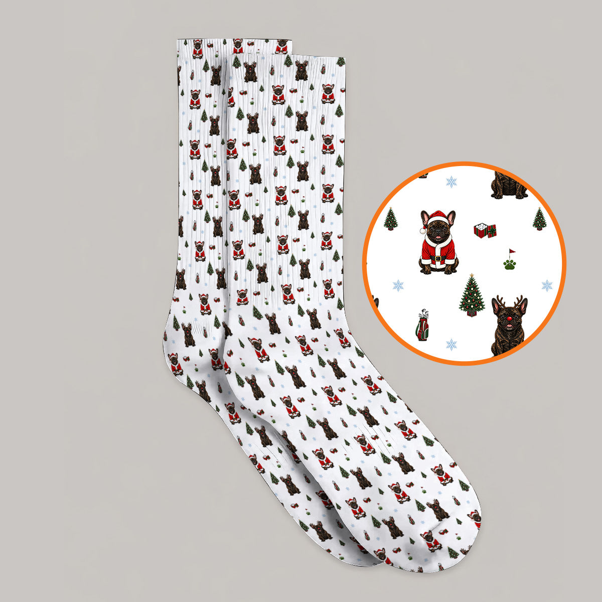 Reindeer French Bulldog Christmas Golf Socks, Festive Dog Holiday Pattern Golf Sock, Xmas Golf Gift for Golfers