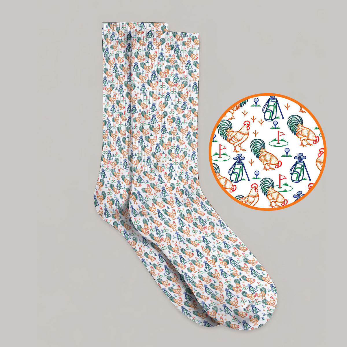 Colorful Rooster Golf Socks, Rooster Pattern Golf Sock For Chicken Lovers, Funny Golf Gift For Golfers