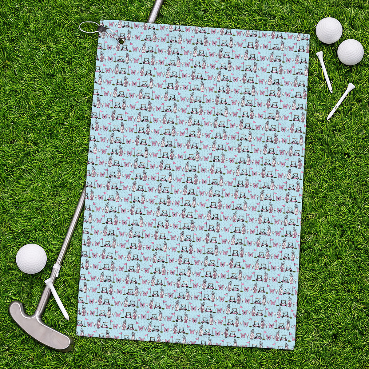 Pink Ribbon Fairway Golf Towels, Breast Cancer Support Golf Cart & Butterfly Pattern Towel, Awareness Gift for Golfers