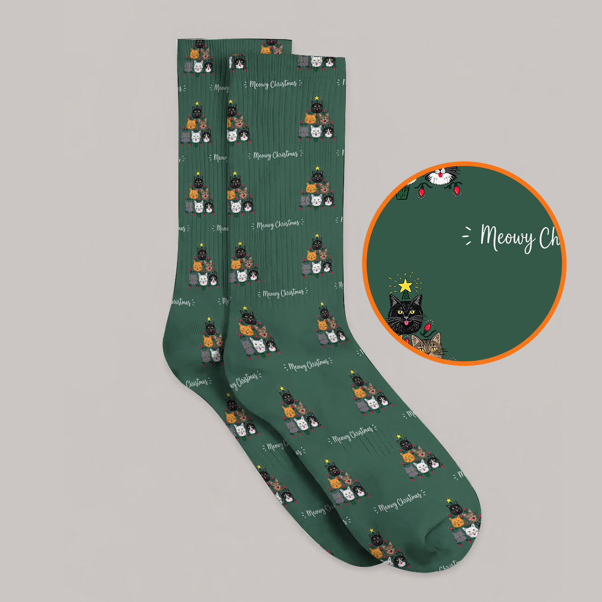 Meowy Christmas Cat Golf Socks, Festive Cat Christmas Pattern Golf Sock, Xmas Golf Gift For Cat Lovers