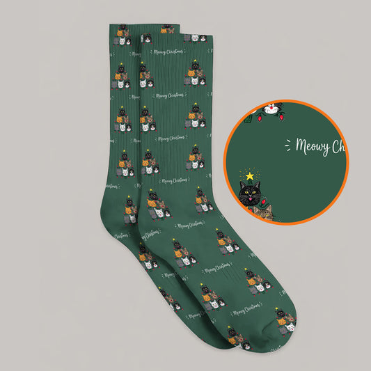 Meowy Christmas Cat Golf Socks, Festive Cat Christmas Pattern Golf Sock, Xmas Golf Gift For Cat Lovers