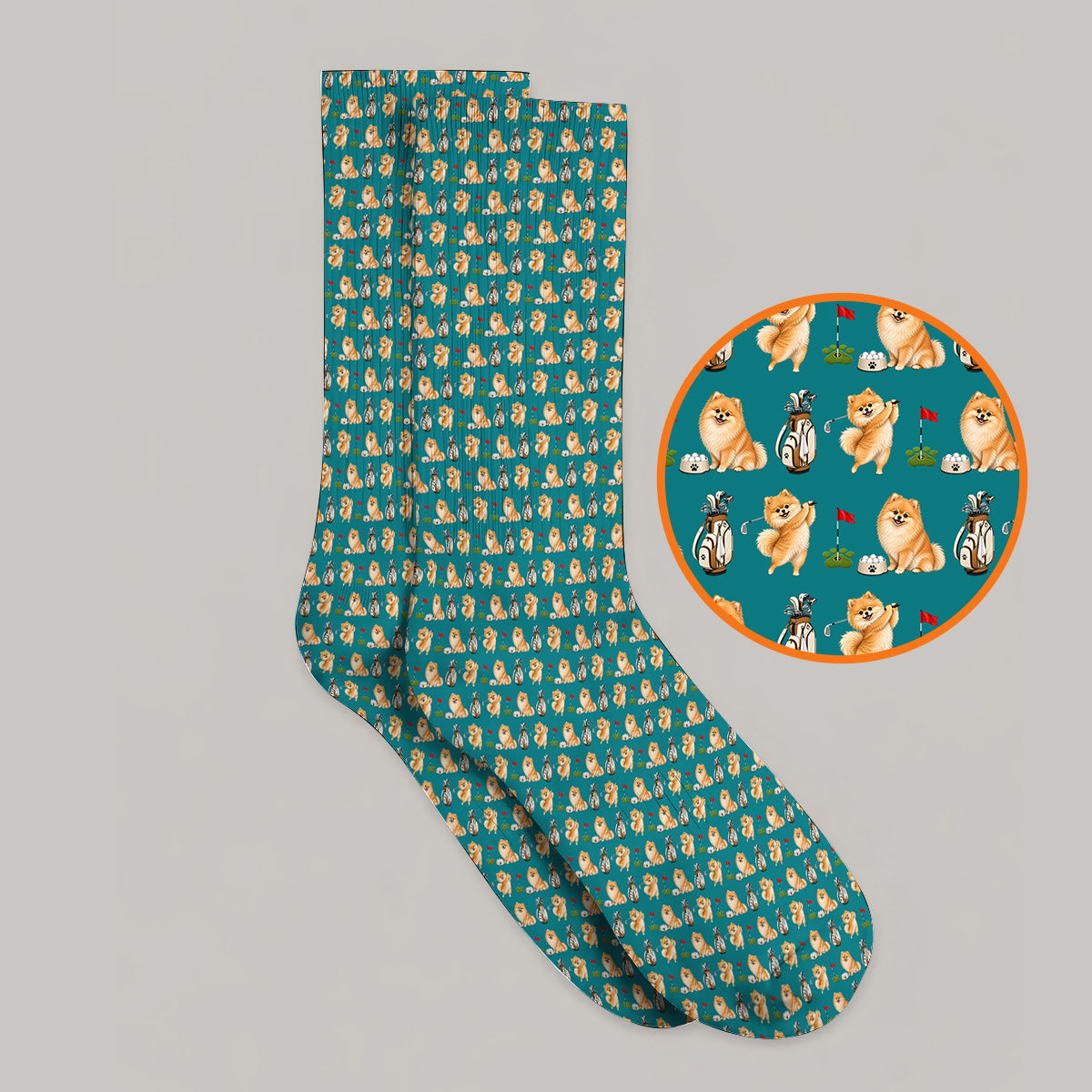 Pomeranian Pattern Golf Socks, Pomeranian Dog Golf Sock, Golf Gift For Golfer