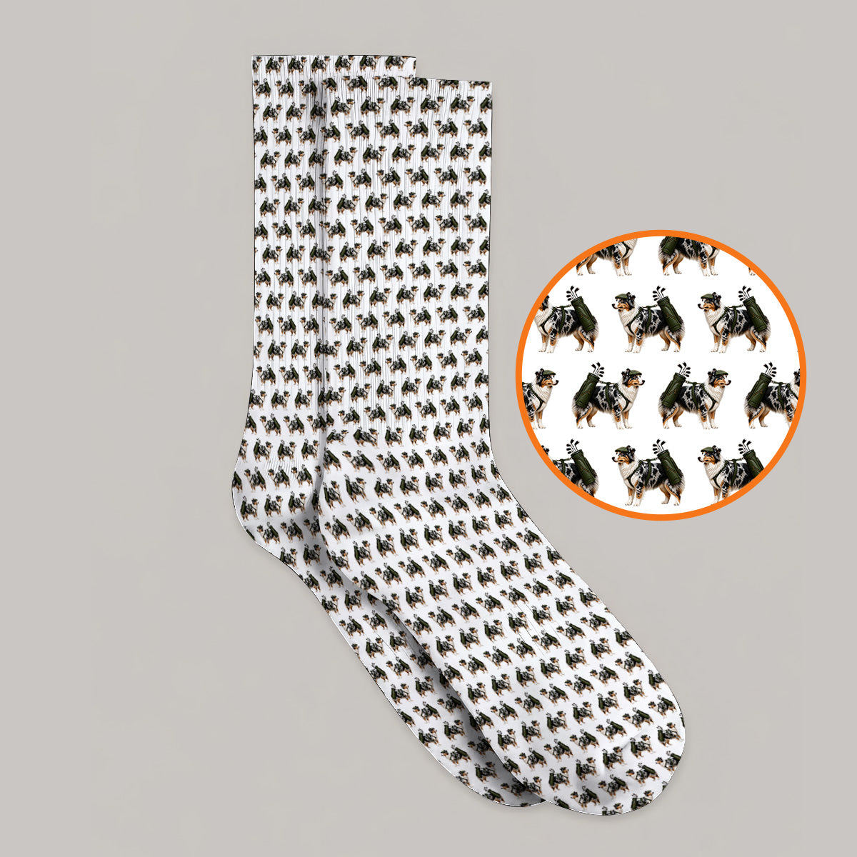 Funny Australian Shepherd Golf Socks, Blue Merle Aussie Pattern Golf Sock, Golf Gift For Golfer