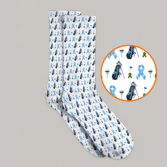 Prostate Cancer Awareness Golf Socks, Blue Ribbon Golf Pattern Sock, Prostate Cancer Support Gift for Golfers