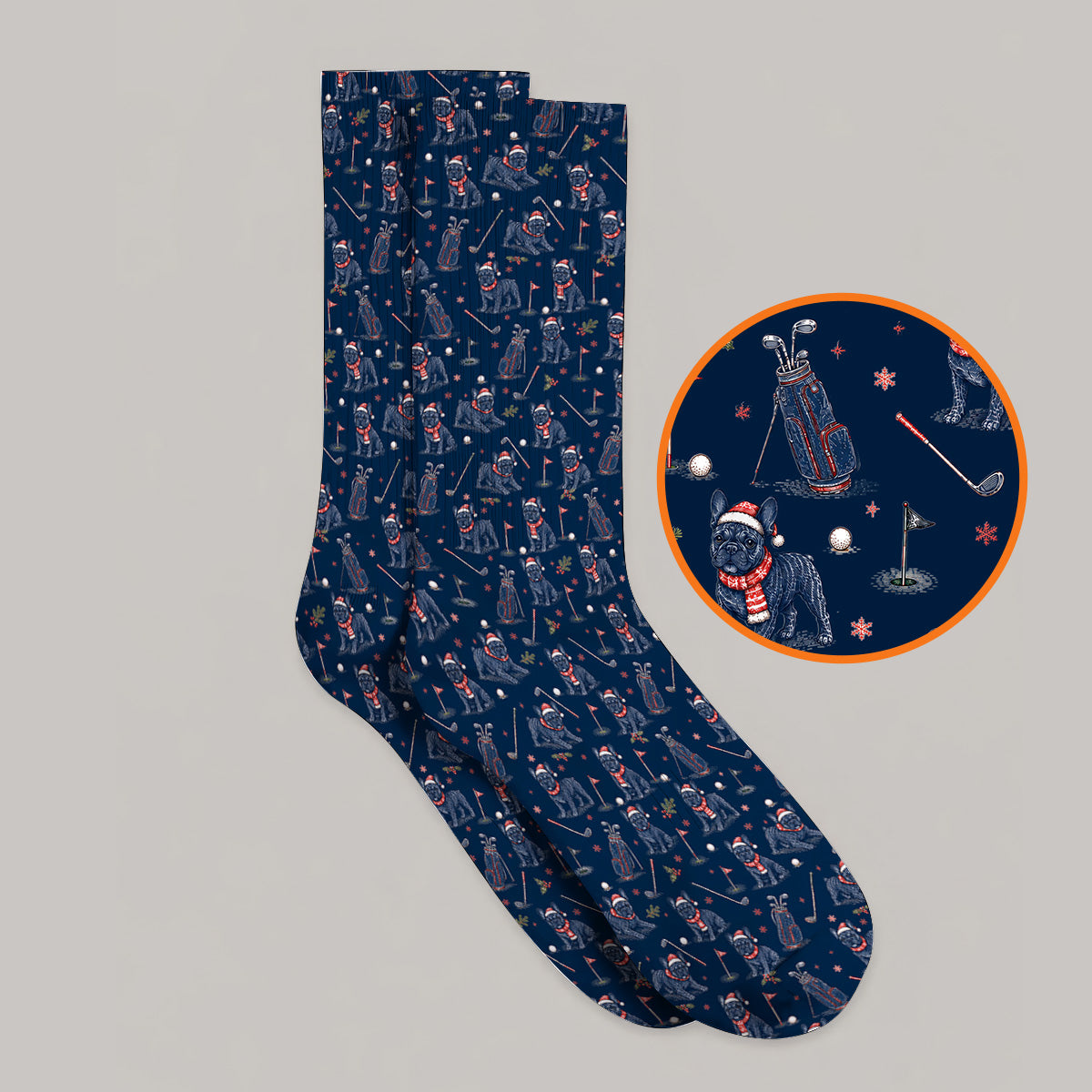 French Bulldog Christmas Golf Socks, Vintage Holiday Dog Pattern Golf Sock, Xmas Golf Gift for Golfers