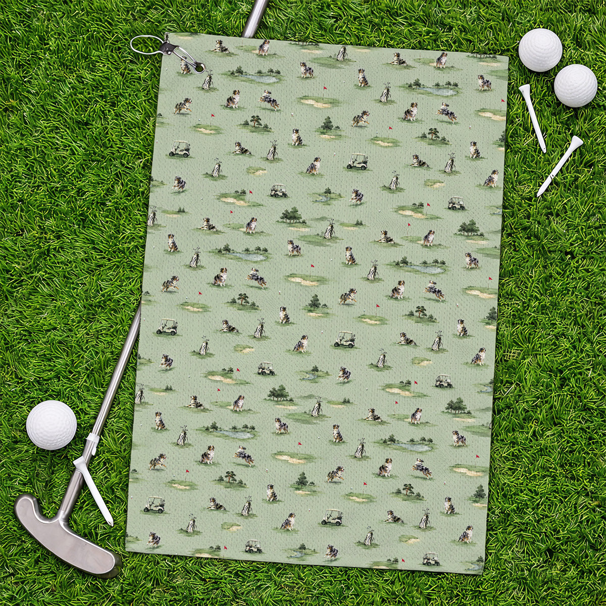 Australian Shepherd Golf Towel, Aussie Dog Pattern Golf Towels, Funny Golf Gift For Golfer