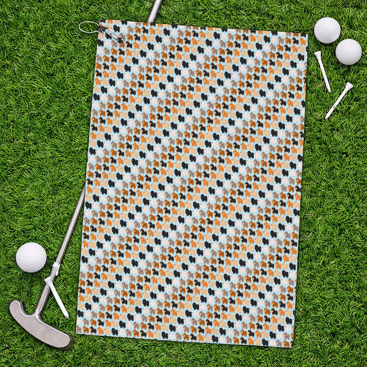 Cute Pomeranian Pattern Golf Towels, Pomeranian Dog Golf Towel, Funny Golf Gift For Golfer