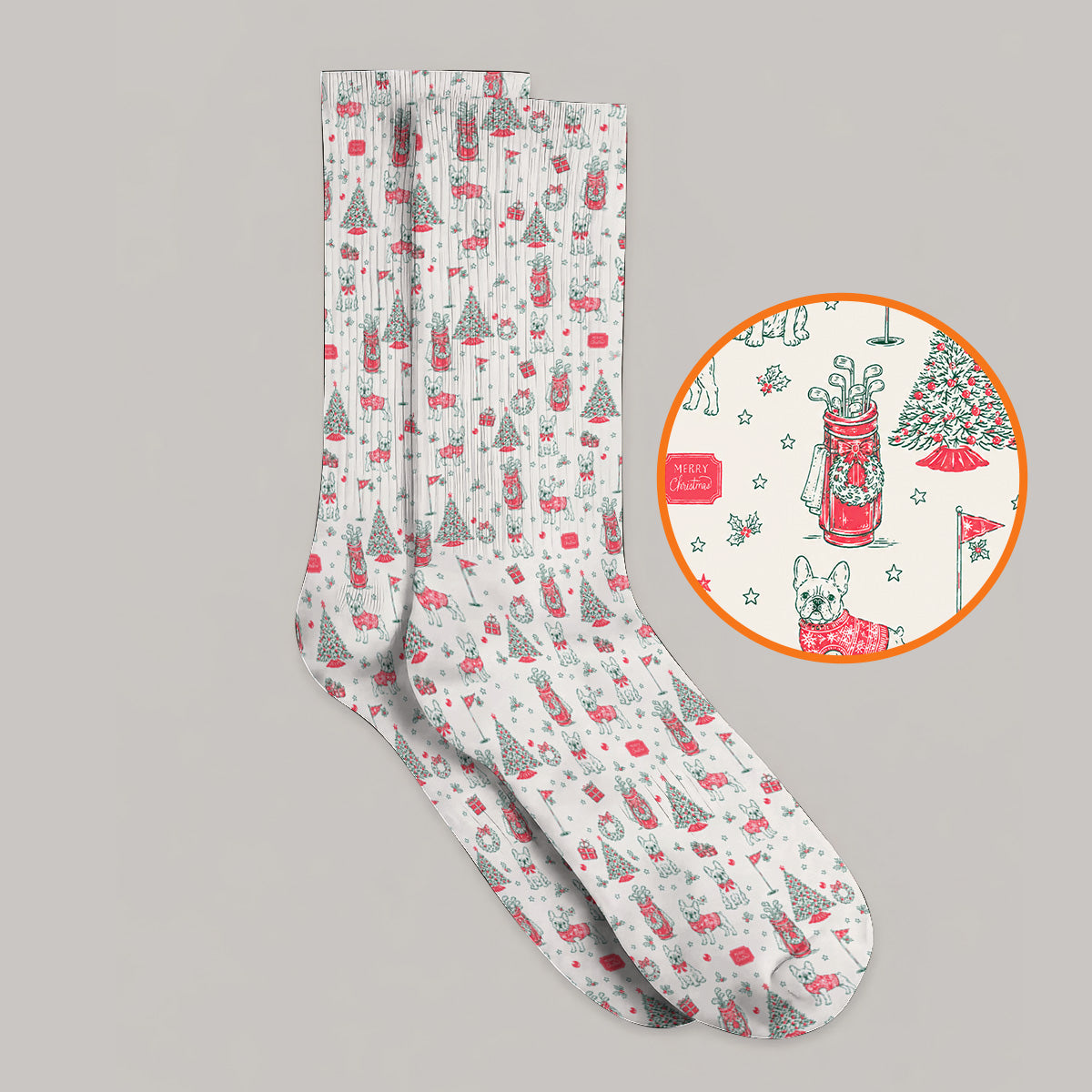 French Bulldog Christmas Golf Socks, Festive Dog Golf Pattern Sock, Funny Xmas Golf Gift for Golfers