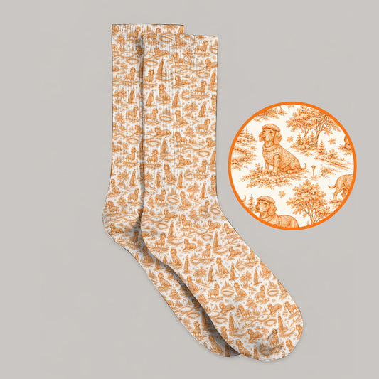 Dachshund Toile de Jouy Golf Socks, Autumn Wiener Dog Pattern Golf Sock, Crazy Golf Gift For Golfer