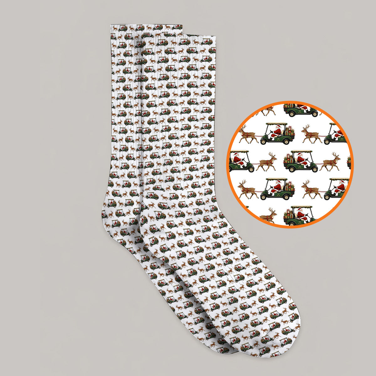 Santa Reindeer Golf Cart Socks, Xmas Pattern Golf Sock, Crazy Christmas Golf Gift