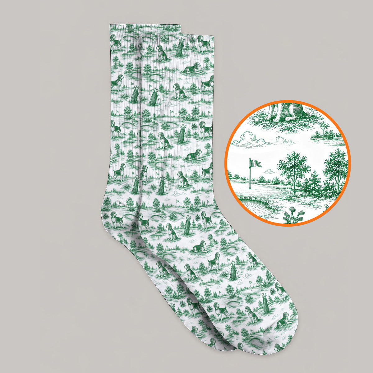 Beagle Toile De Jouy Golf Sock, Vintage Dog Pattern Golf Socks, Beagle Lover Golf Gift