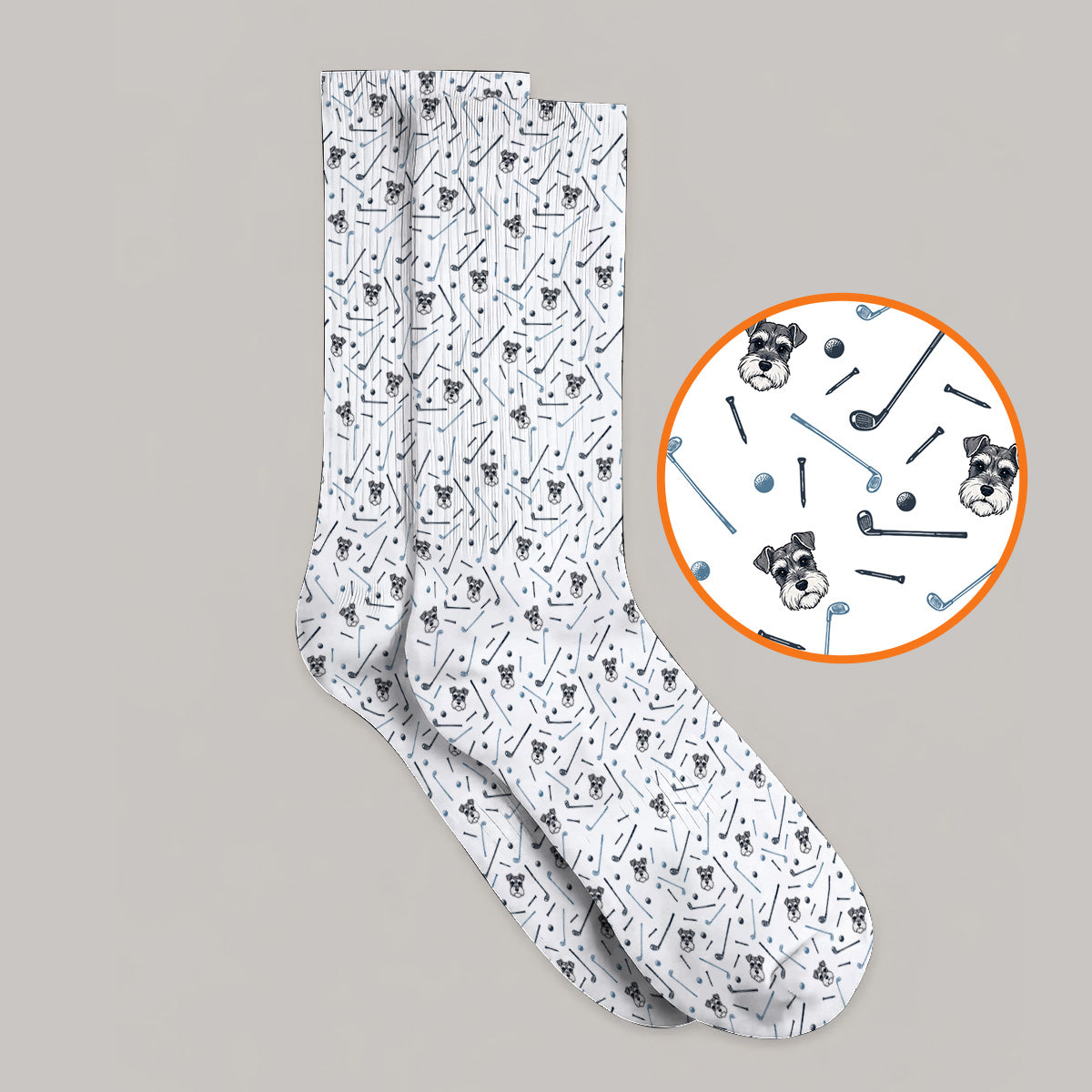 Crazy Miniature Schnauzer Pattern Golf Socks, Mini Schnauzer Golf Sock, Dog Lover Golf Gift