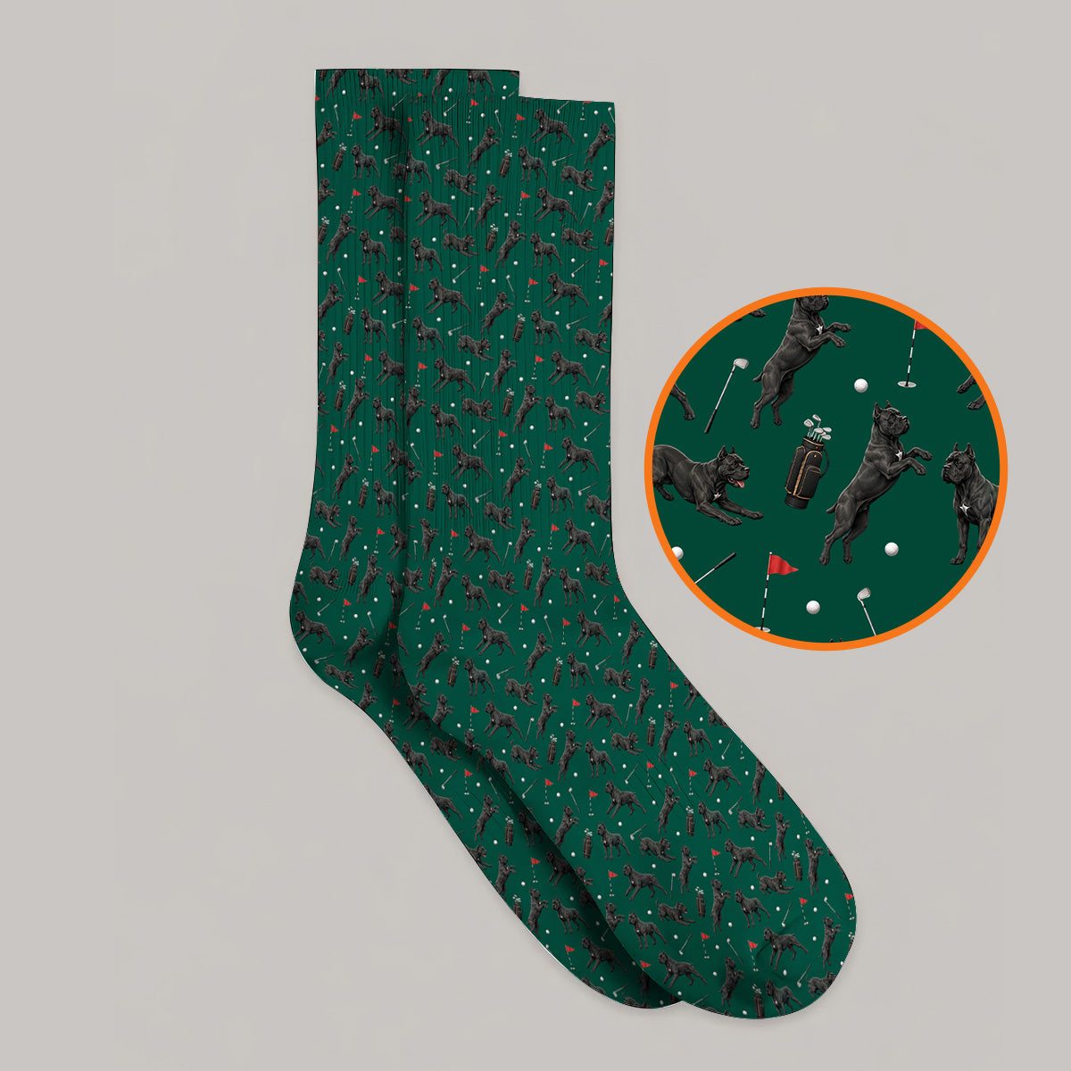 Crazy Cane Corso Pattern Golf Socks, Black Cane Corso Golf Sock for Dog Lovers, Golf Gift for Golfers