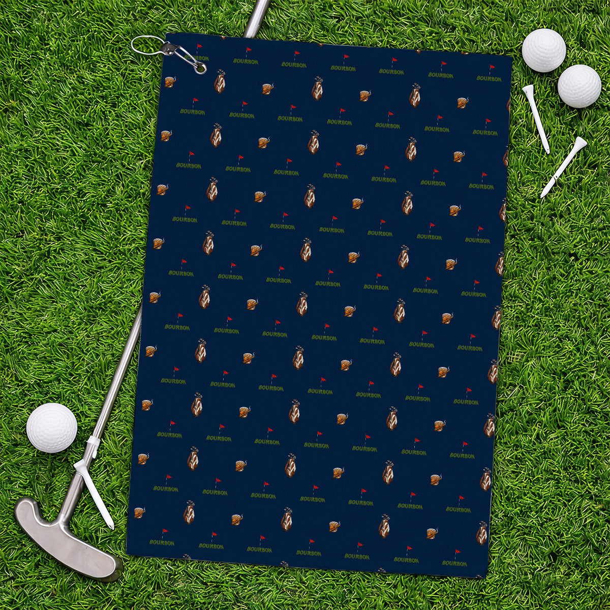 Bourbon & Cigar Golf Towels, Whiskey Golf Pattern Towel, Funny Bourbon Gift For Golfers
