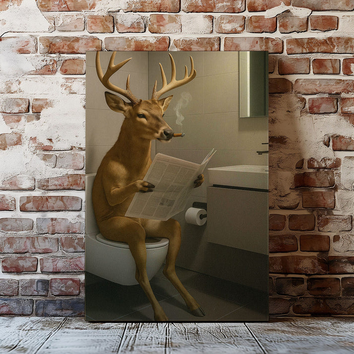 Deer on the Throne – Funny Bathroom Canvas for Man Caves