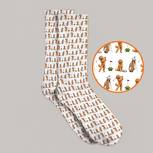 Goldendoodle Golf Socks, Dog Pattern Golf Sock, Funny Golf Gift For Golfers
