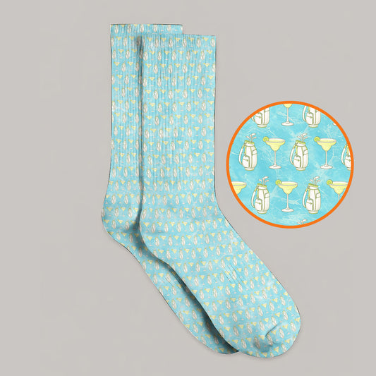 Golf & Margarita Pattern Golf Socks, Margarita Cocktail Golf Sock, Crazy Golf Gift For Golfer