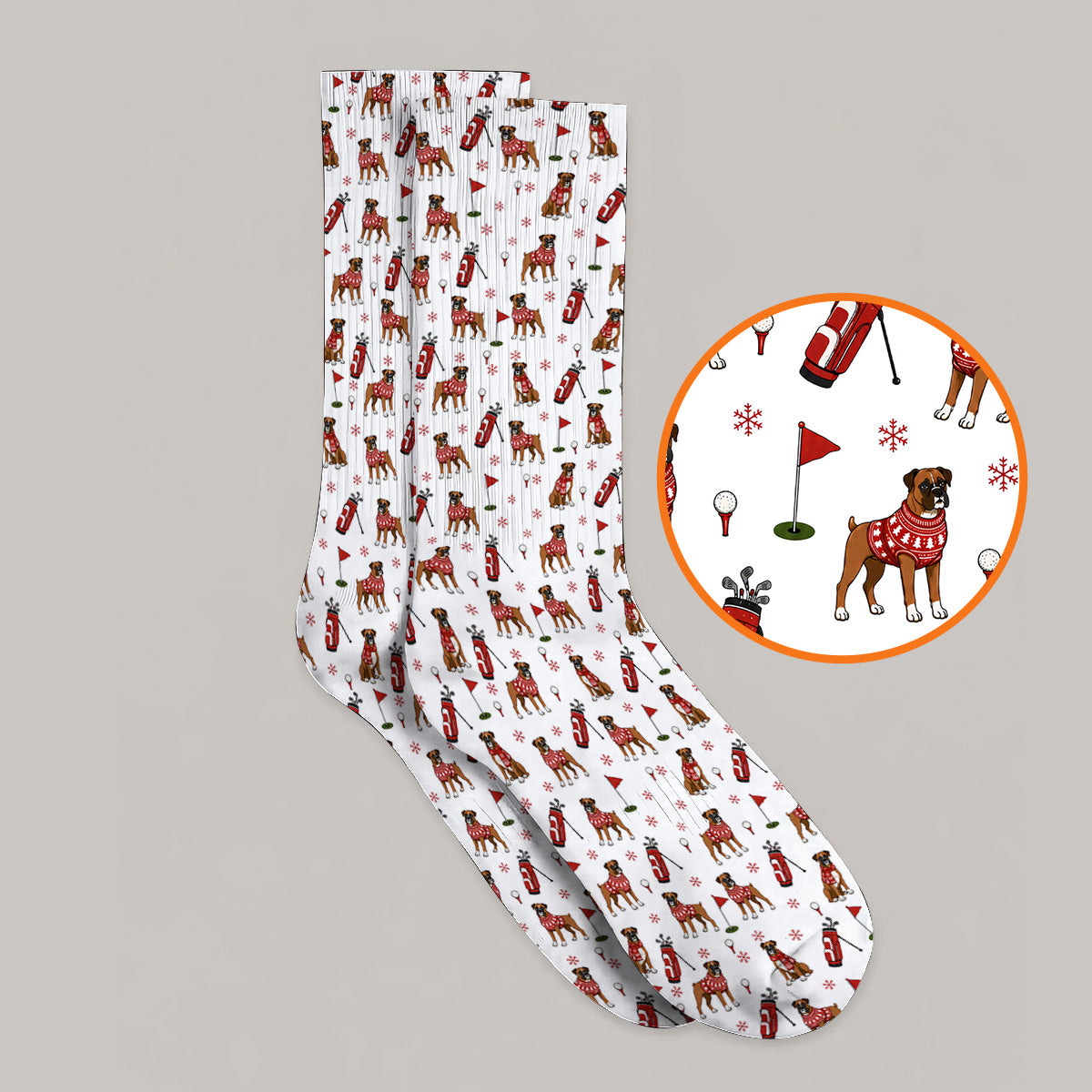 Boxer Christmas Golf Polos, Holiday Dog Pattern Golf Shirt, Festive Golf Gift for Golfers