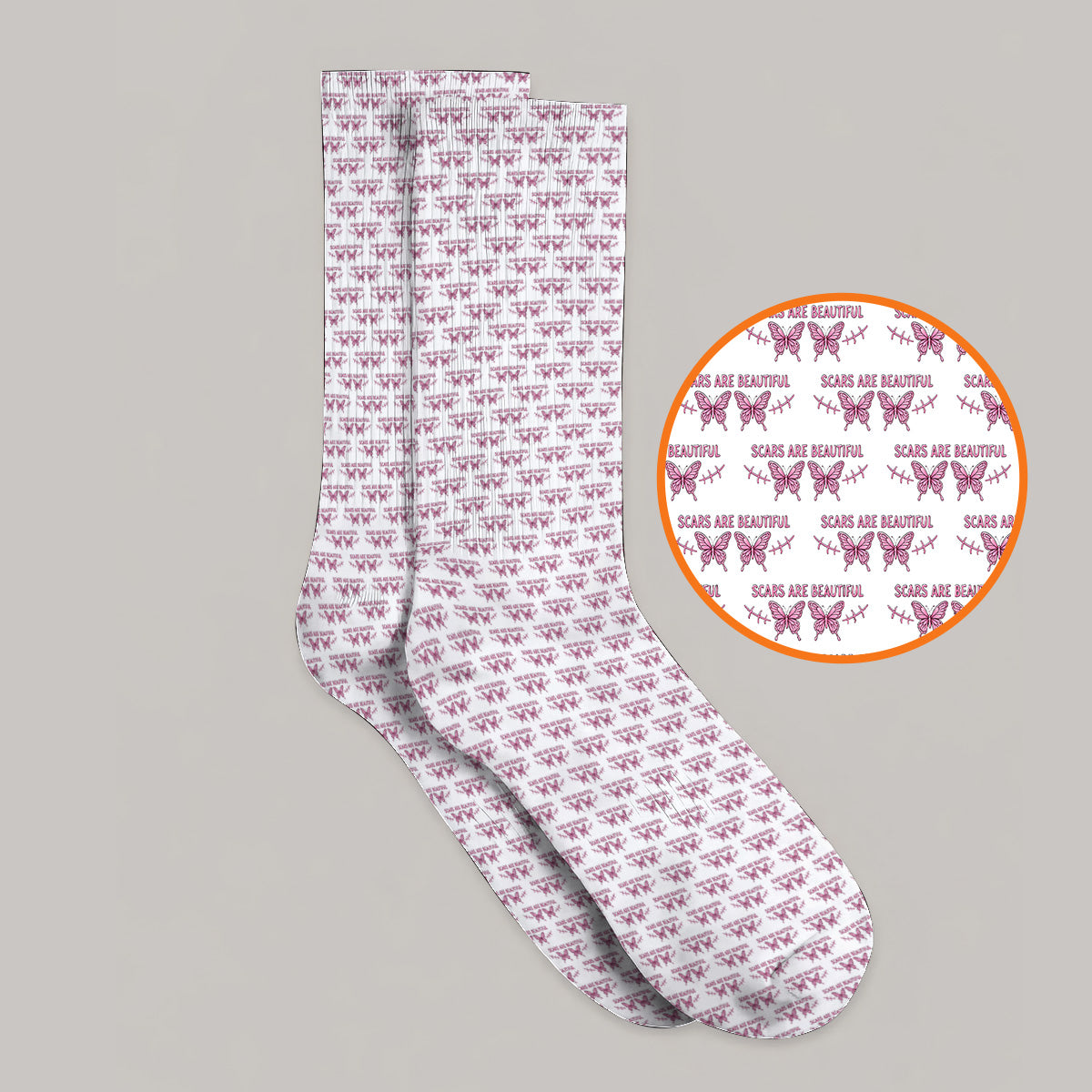 Scars Are Beautiful Breast Cancer Awareness Golf Socks, Pink Butterfly Survivor Pattern Sock, Inspirational Golf Gift for Golfer