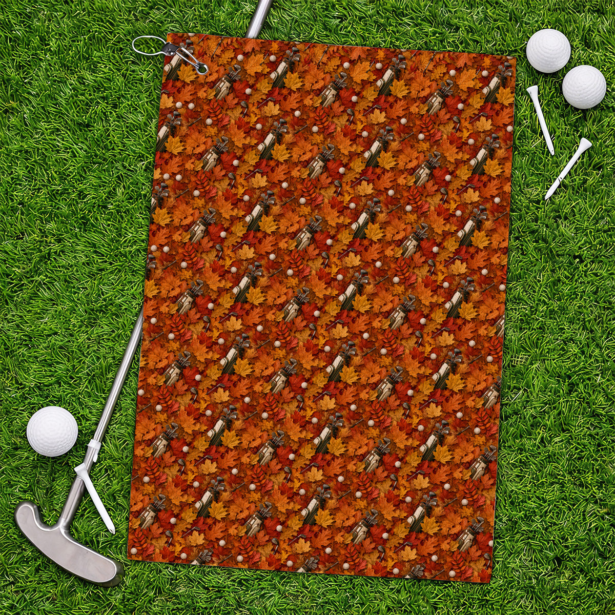 Autumn Golf Towels, Fall Leaves Pattern Golf Towel, Maple Leaf Golf For Golfer