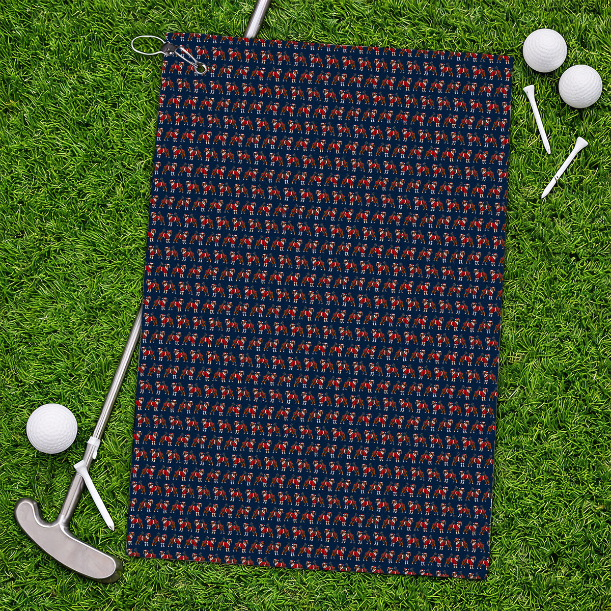 Boxer Dog Christmas Pattern Golf Towels, Santa Boxer Golf Towel, Boxer Lover Holiday Golf Gift For Golfer